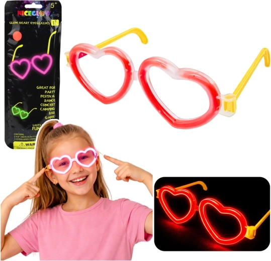 Fluorescencyjne okulary serduszka świecące w ciemności – neonowo czerwone