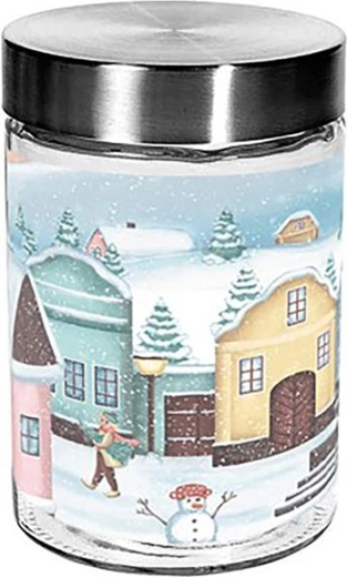 Szklany słoik na ciasteczka TORO 1100 ml z motywem wioski