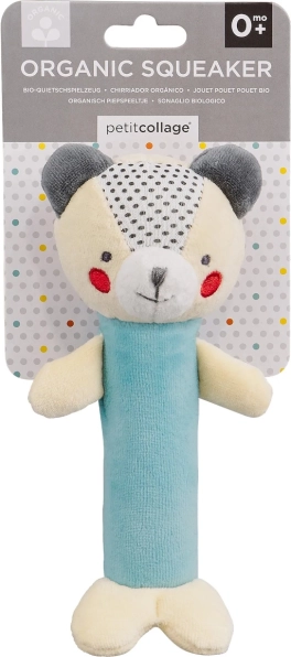 Petit Collage piszcząca grzechotka miś z organicznej bawełny