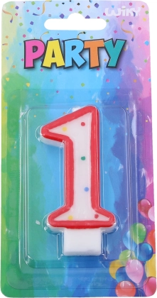 Imprezowa świeczka cyferka 1 czerwona w kropki