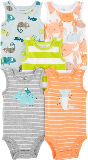 Carter's body niemowlęce bez rękawów Stripes Animals – zestaw 5 szt. dla chłopców
