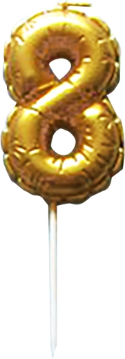 Złota świeczka urodzinowa cyfra 8, do tortu, 6 cm TORO