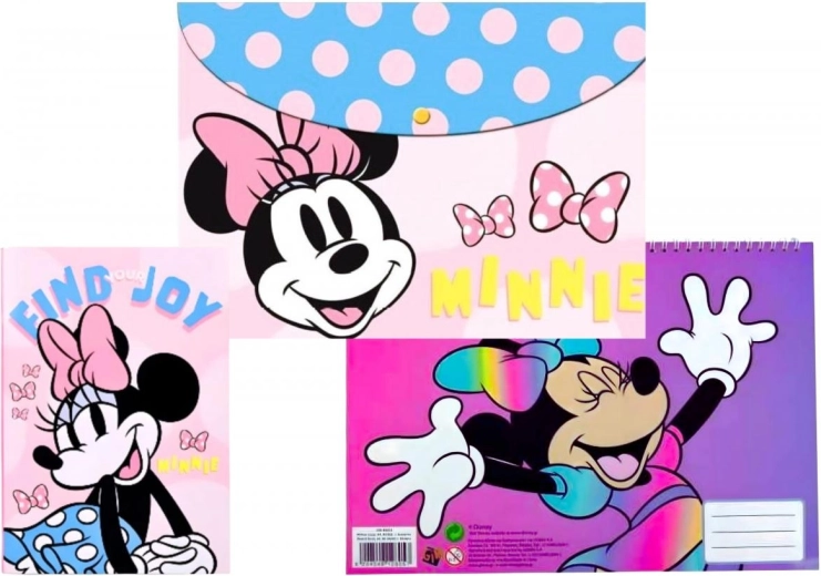 Zestaw: notatnik, blok z naklejkami i teczka Disney Minnie