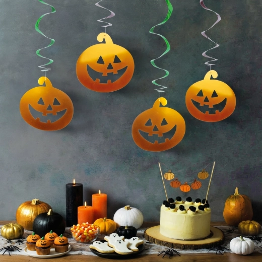 Zestaw wiszących dekoracji halloweenowych z dyniami i duchami, 12 szt.