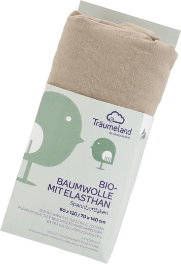 Prześcieradło Träumeland z organicznej bawełny bio z elastanem UNI Taupe