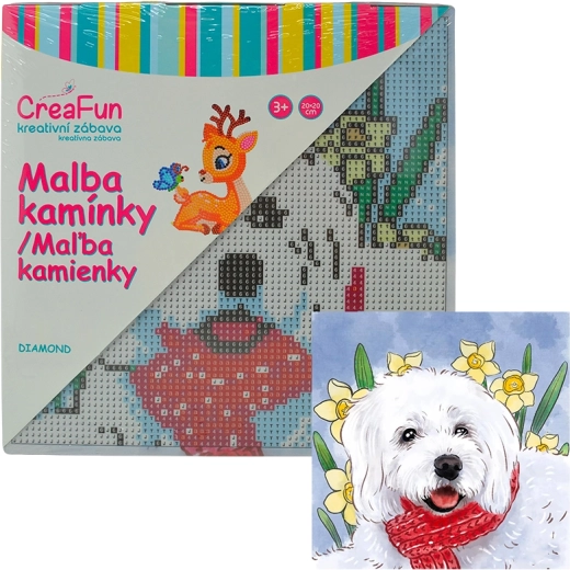 Malowanie diamentowe – biały pies 20 × 20 cm