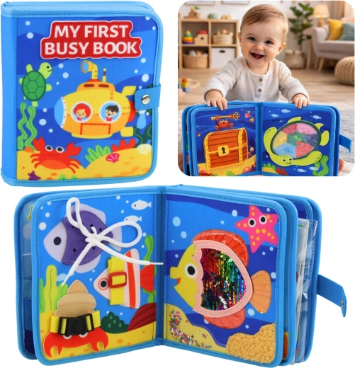 Tekstylowa książeczka sensomotoryczna z filcu – morskie zwierzątka 3D