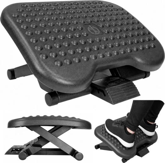 Ergonomiczny podnóżek pod biurko z wypustkami, regulowany w 3 poziomach