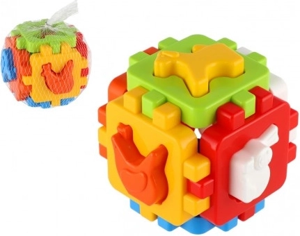 Plastowa kostka do sortowania kształtów 10 × 10 cm w siatce