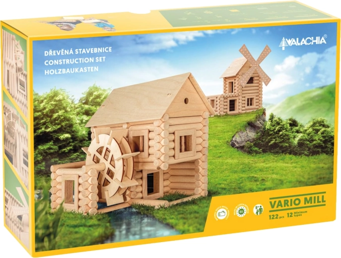 Walachia drewniana zabawka konstrukcyjna Vario Mill (122 elementy)