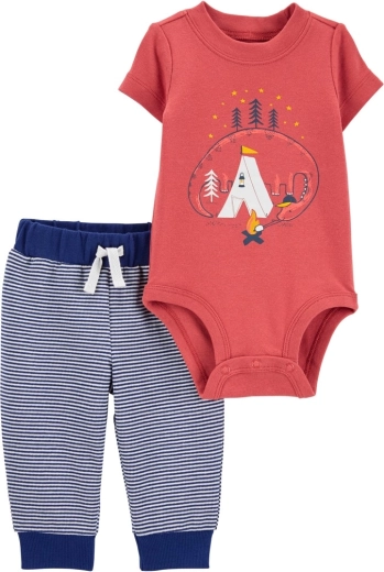 Carter's 2-częściowy zestaw dla chłopców Dino Stripes (body z krótkim rękawem + spodnie dresowe) 12 m – 6m