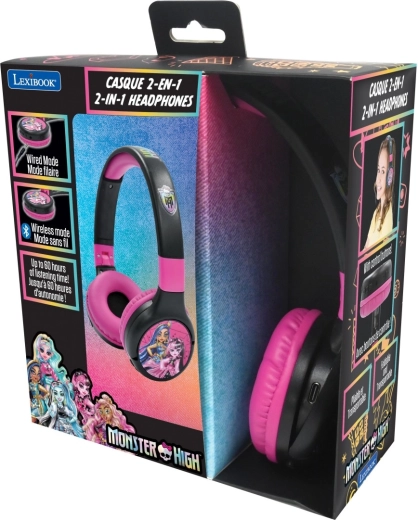 Lexibook 2w1 składane dziecięce słuchawki Bluetooth MONSTER HIGH z ograniczeniem głośności