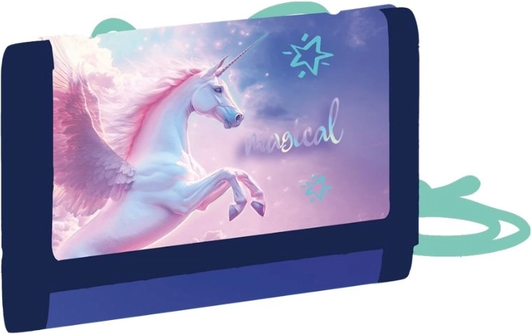 Dziecięcy tekstylny portfel Pegaz na szyję z rzepem