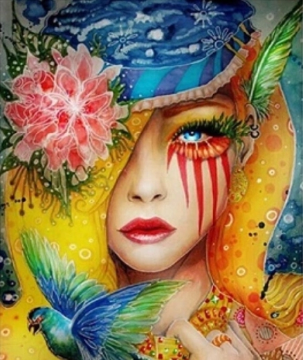 Diamentowe malowanie Kolorowy ptak 30 × 40 cm