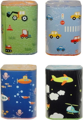 kolorowa skarbonka w kształcie pojazdu dla dzieci