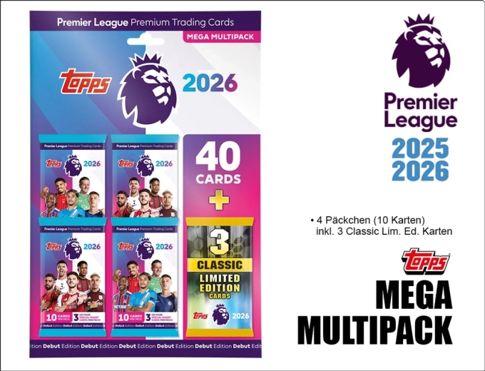 Karty kolekcjonerskie Topps Premier League 2025/2026 mega multipack