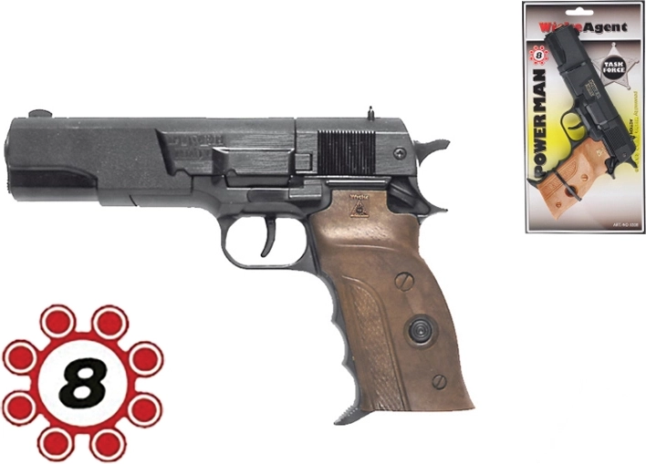 Pistolet kapiszonowy Power Man 22 cm na kapiszony 8-strzałowe
