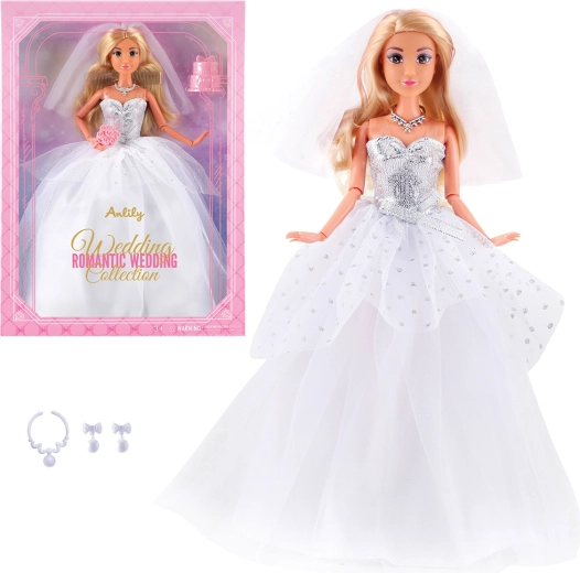 Modna lalka w białej sukni ślubnej