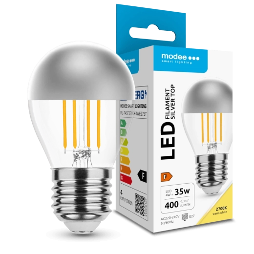Modee LED żarówka Filament Globe Mini P45 Silver Top 4 W E27 400 lm ciepła biel