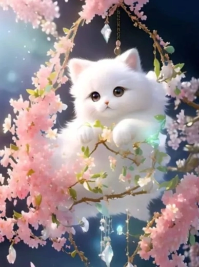 Malowanie diamentowe Biała kotka 30 × 40 cm