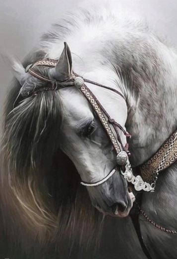 Malowanie diamentowe – portret białego konia 30 × 40 cm