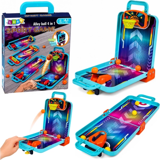 Mini gra stołowa 3 w 1: koszykówka, pinball i kręgle w przenośnej walizeczce - 1 sztuka