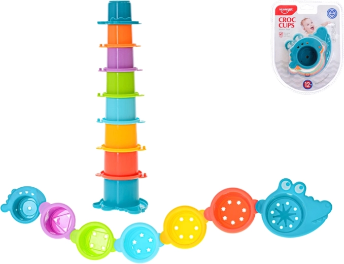 Piramidka i kubeczki łączone do wody krokodyl 2w1, 8 szt. (12m+)