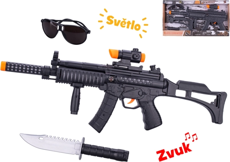 Dziecięcy pistolet maszynowy 44 cm z efektami świetlnymi i dźwiękowymi