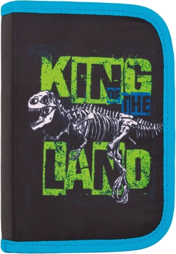 Piórnik szkolny z dinozaurami, 1 poziom, 2 skrzydełka – w pełni wyposażony