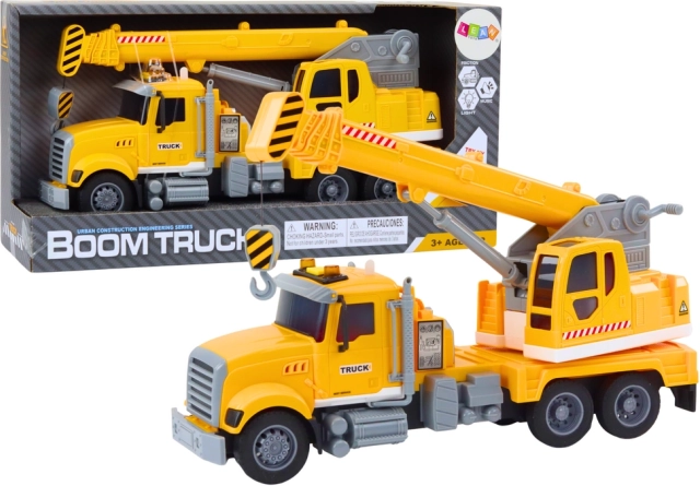 Żółty dźwig towarowy z napędem ciernym i efektami świetlnymi i dźwiękowymi