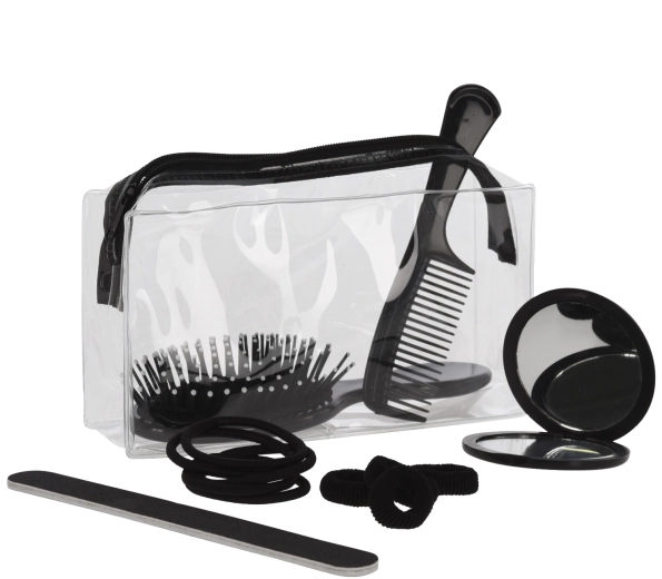 Kosmetyczna kosmetyczka z akcesoriami, różowa, zestaw 15‑elementowy