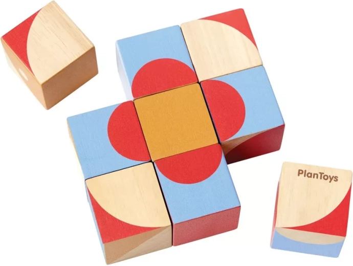 PlanToys drewniane kostki z geometrycznymi obrazkami (9 szt.)