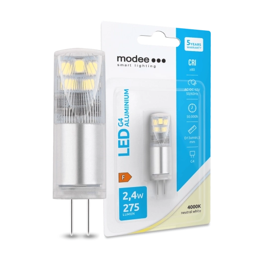 LED żarówka G4 aluminiowa 12 V 2,4 W 4000 K 275 lm MODEE