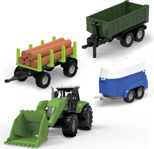 Zestaw FARM SERVICE traktor z ładowaczem, platformy i przyczepa ze światłami i dźwiękami