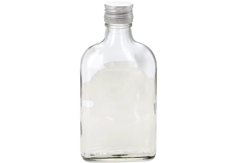 Płaska szklana butelka 200 ml z metalową zakrętką