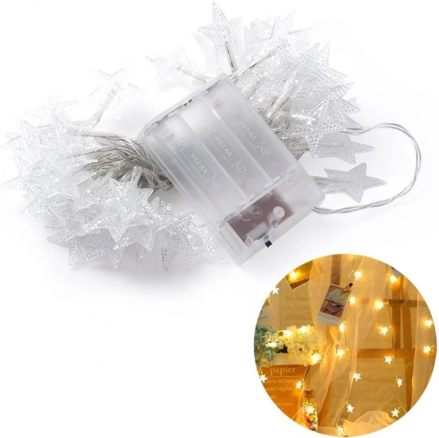 Dekoracyjne lampki LED w kształcie gwiazdy 5 m – zimna barwa