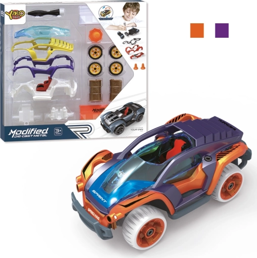 Klocki auto 1:32 z napędem pull-back – fioletowe, 17 elementów