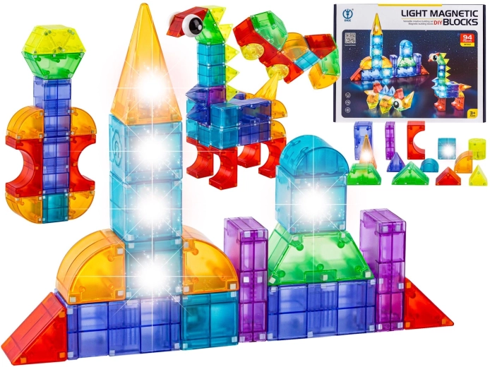 Magnetyczne świecące klocki konstrukcyjne 3D – 94 elementy