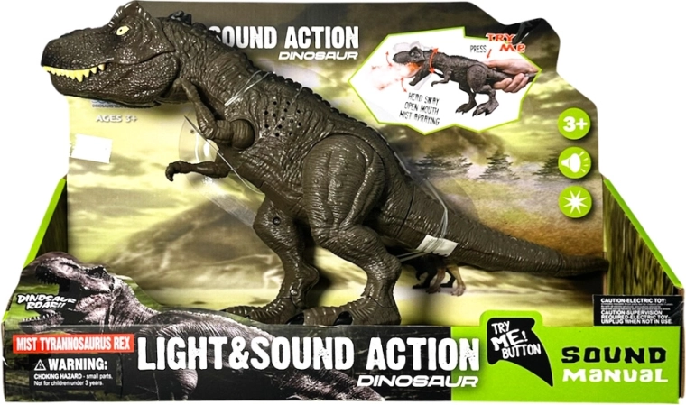 Dinozaur Tyrannosaurus rex z efektami świetlnymi i dźwiękowymi oraz dymem - 1 sztuka