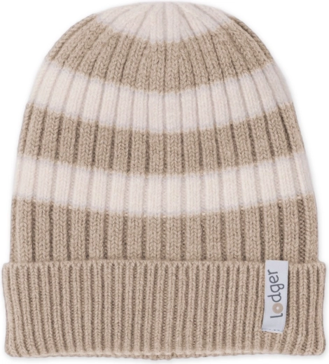 Lodger pleciona czapka merino Stripe beige (0–3 miesiące)