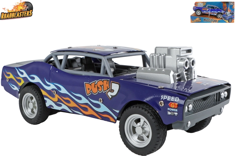 Roadblasters niebieski metalowy samochodzik muscle car z napędem bezwładnościowym (pull-back) 20 cm