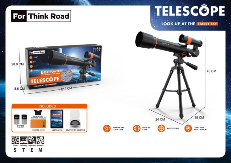 Dziecięcy teleskop astronomiczny Sparkys z akcesoriami 60x, czarny