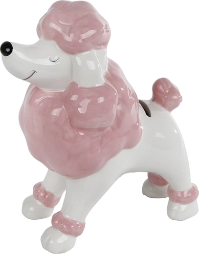 Porcelanowa skarbonka pudel różowo‑biały
