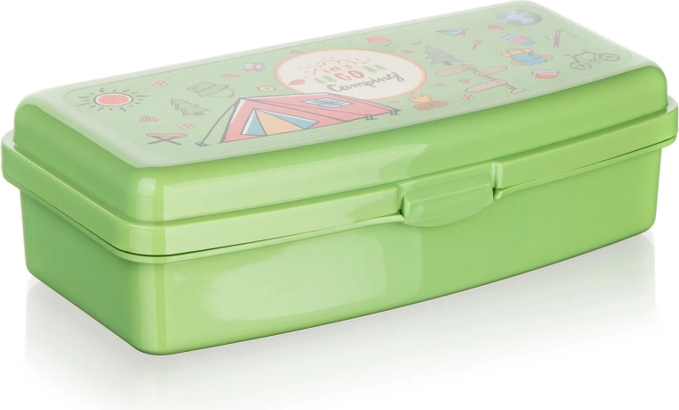 Pudełko śniadaniowe Camping, zielone, 20 × 9,5 × 5,5 cm