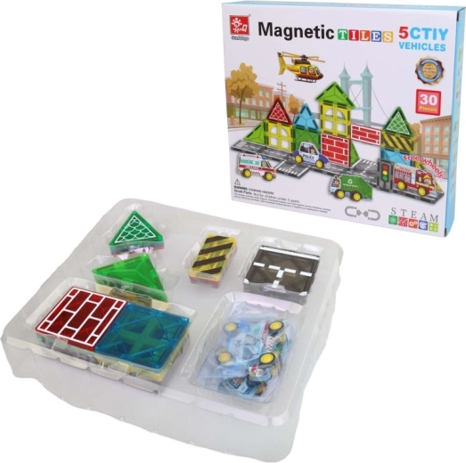 Magnetyczny zestaw konstrukcyjny z torem, 30 elementów