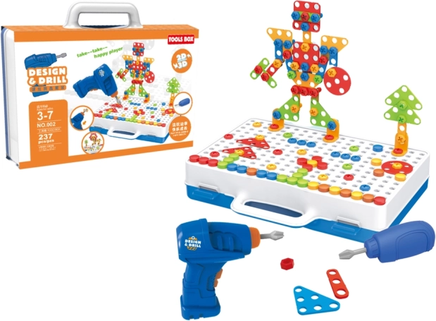 Kreatywny zestaw konstrukcyjny z wiertarką i walizką