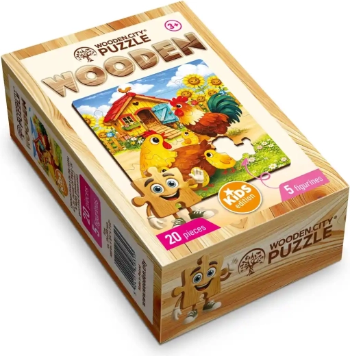WOODEN CITY drewniane puzzle Rodzinka kur na farmie, 20 elementów
