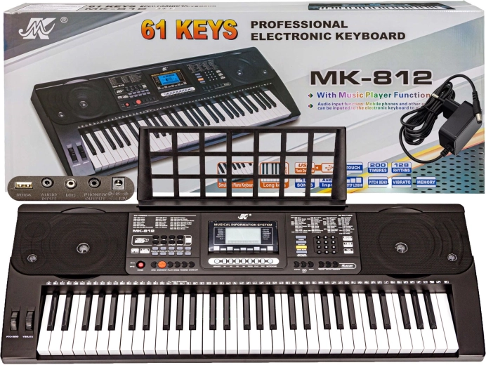 Keyboard z dynamiką uderzenia MK-812 (61 klawiszy) ze stojakiem na nuty i zasilaczem
