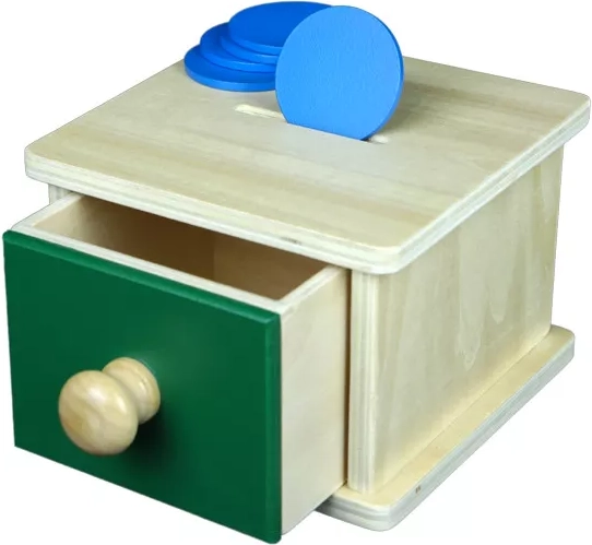 Montessori skarbonka niemowlęca z szufladką – 1 szt.