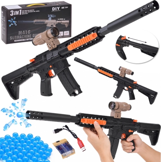 Gel blaster M416 na żelowe kulki 3w1 z akumulatorem (DIY) – 1 sztuka